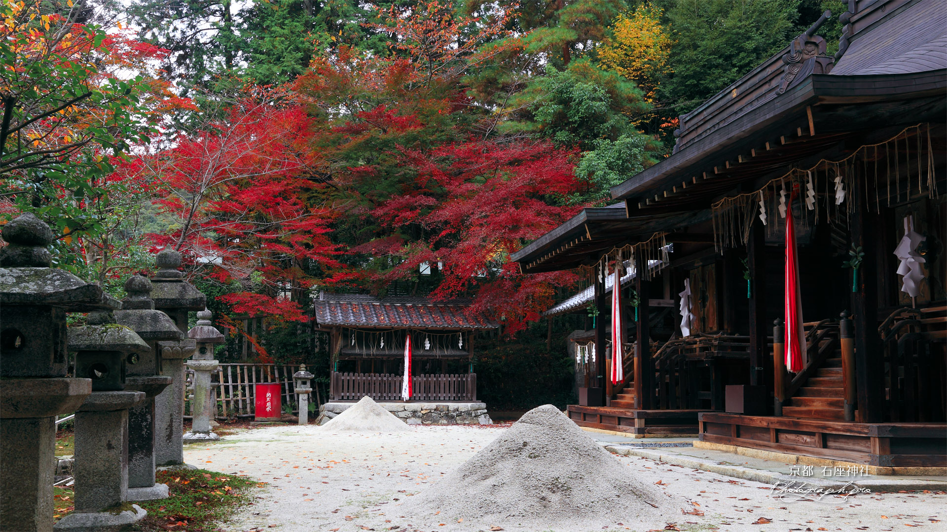 京都石座神社 紅葉と両本殿
