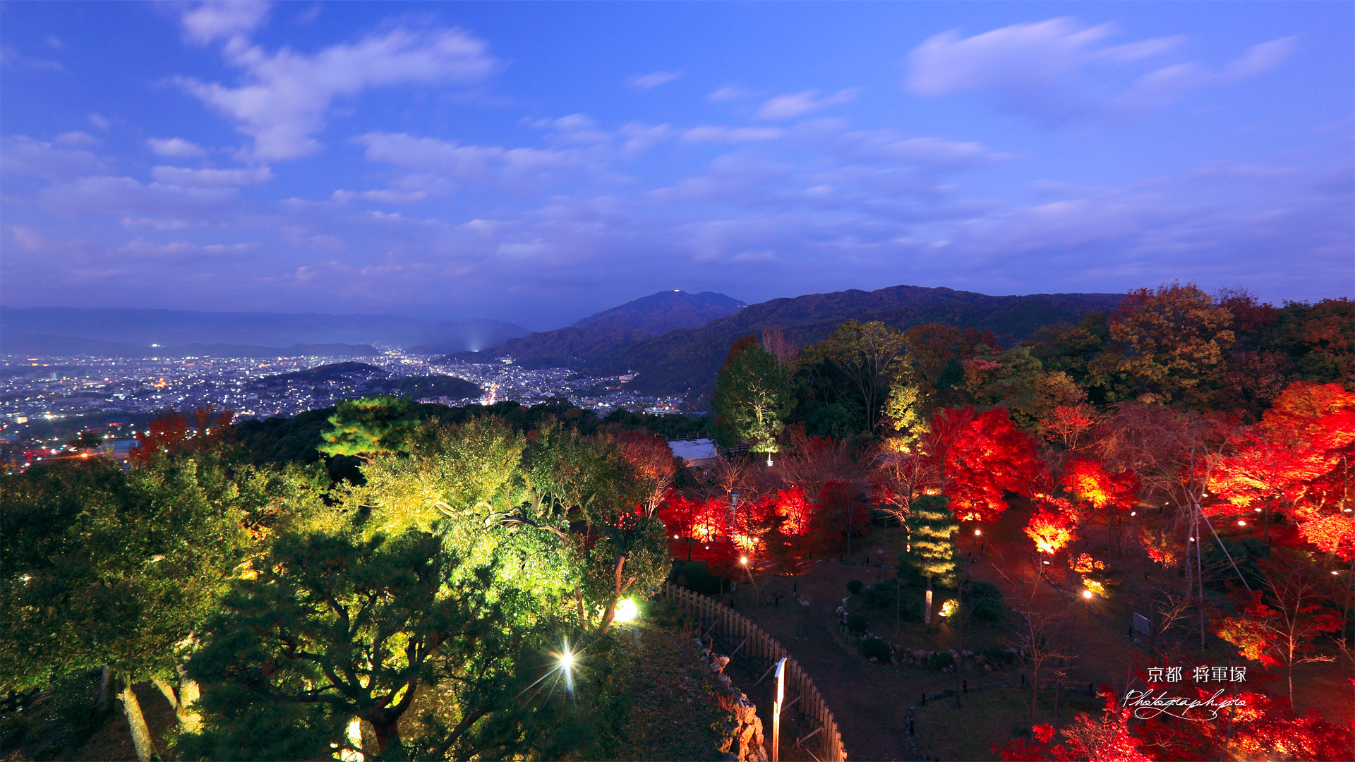 将軍塚庭園と夜景 の壁紙 19x1080