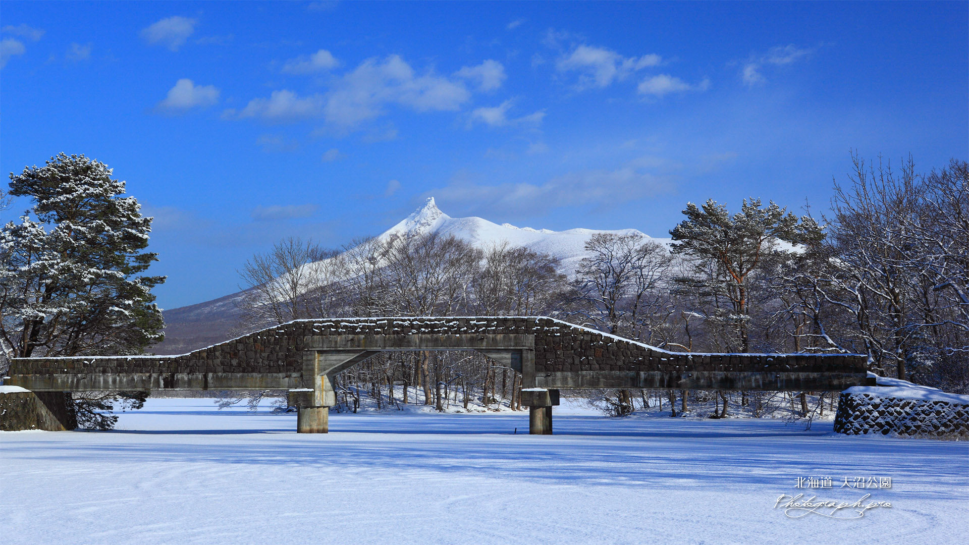 大沼公園金波橋と駒ヶ岳