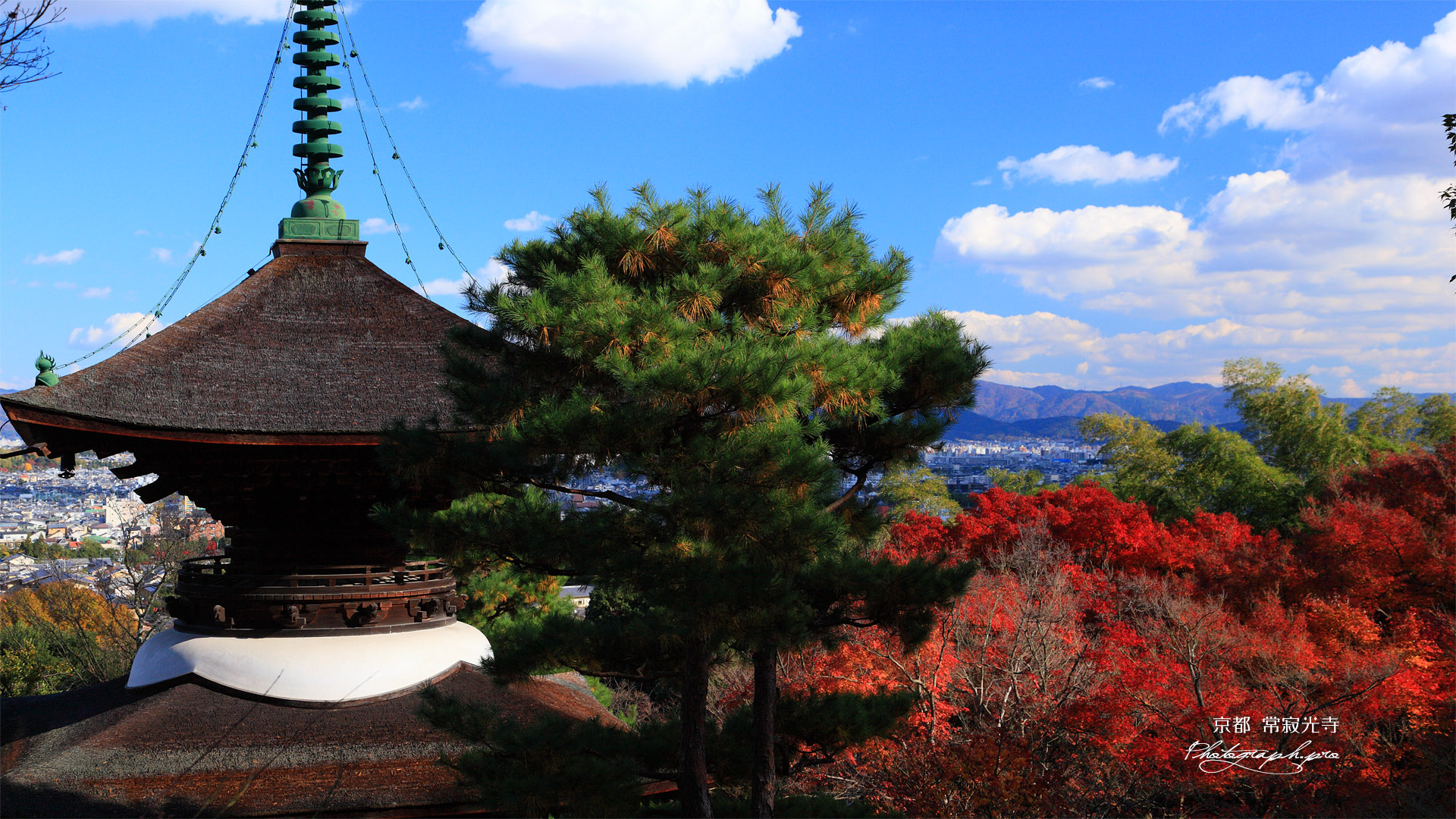 常寂光寺 紅葉の多宝塔と京都市街