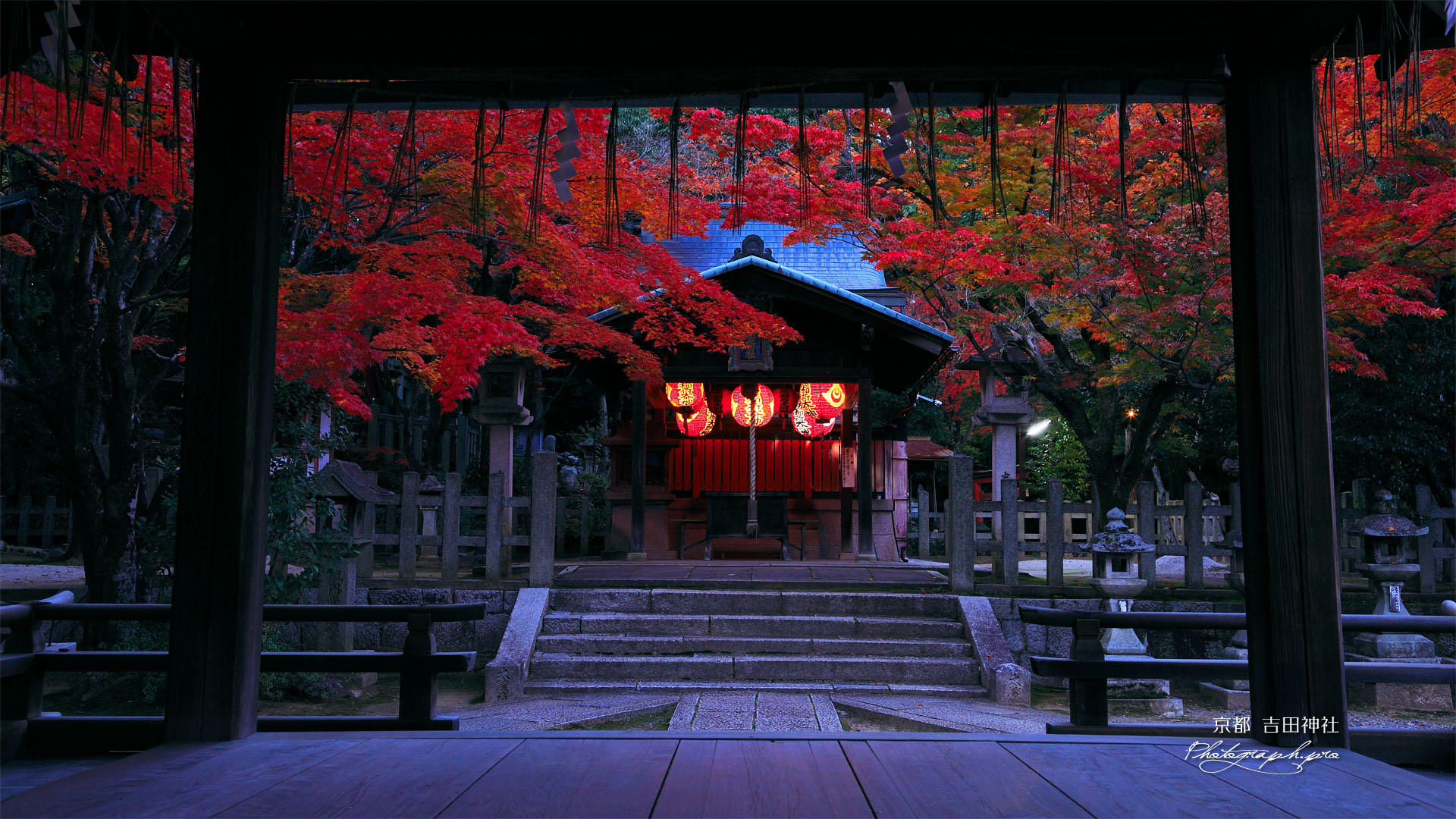 紅葉の竹中稲荷社拝殿から