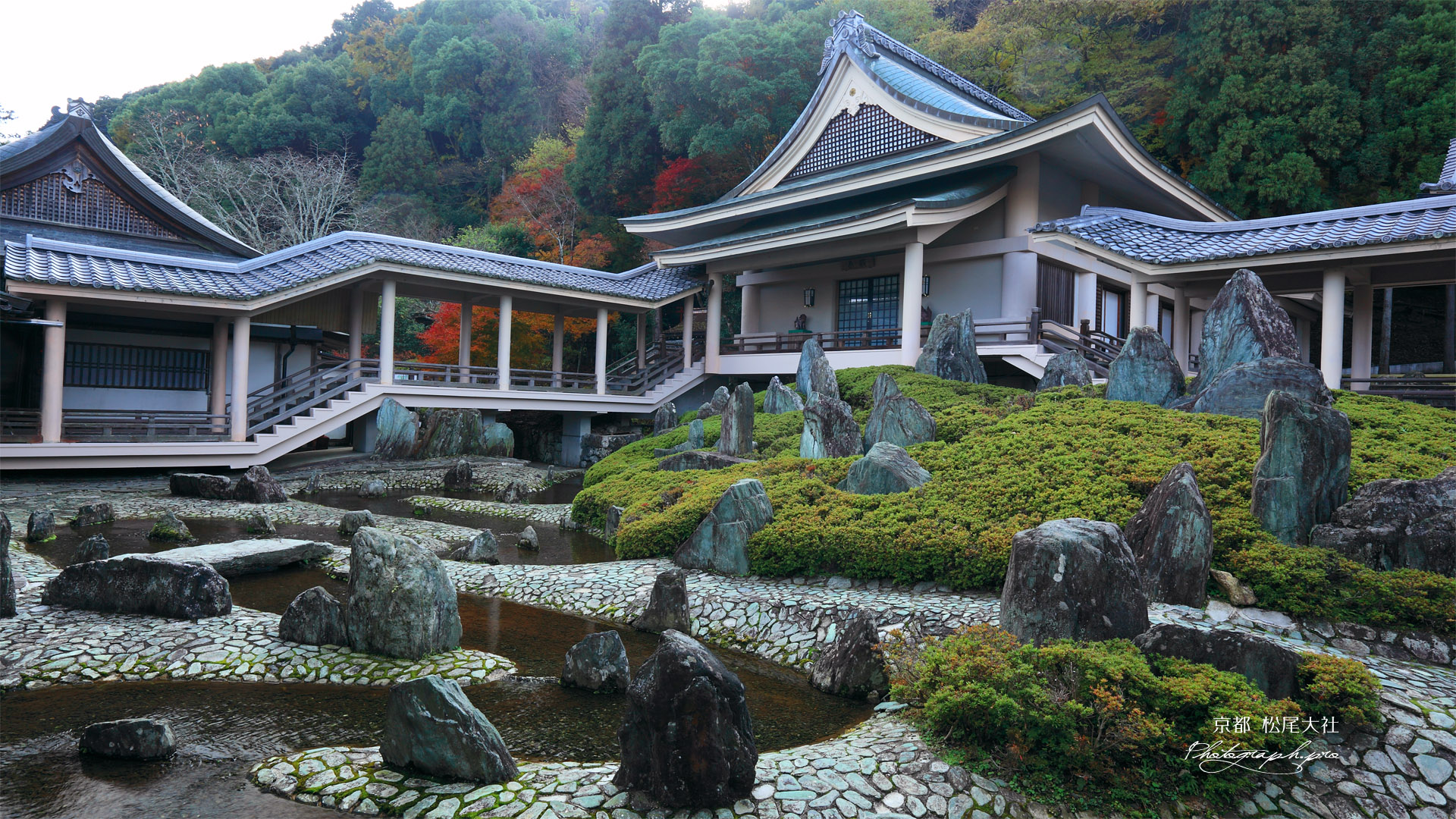 松尾大社 紅葉の松風苑曲水の庭