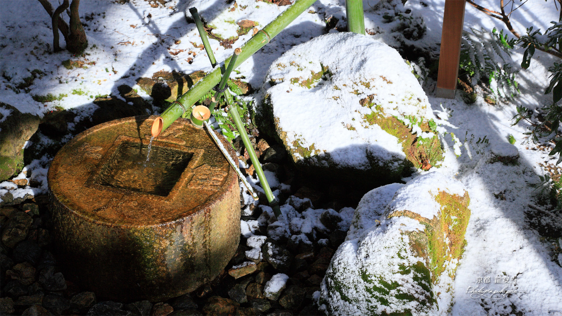 龍安寺 淡雪の知足の蹲踞