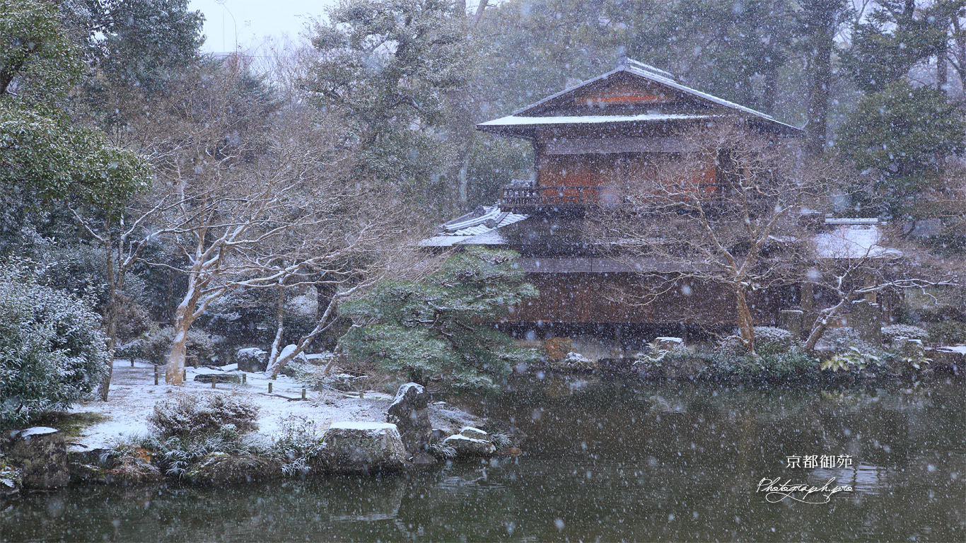 雪降る拾翠亭 壁紙