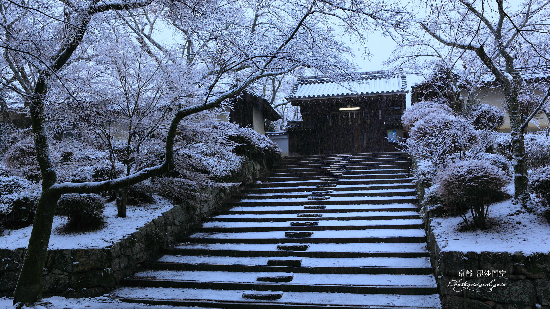 雪化粧の毘沙門堂薬医門