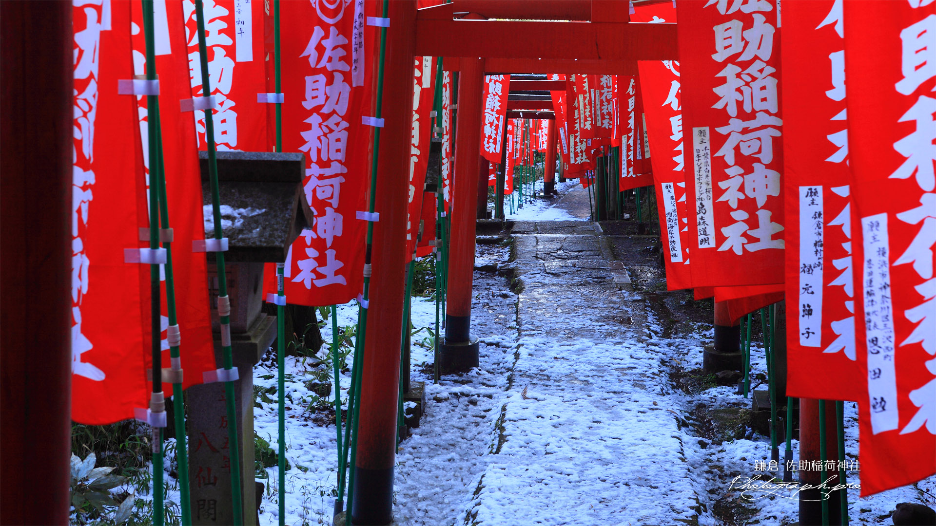 佐助稲荷神社 斑雪の参道