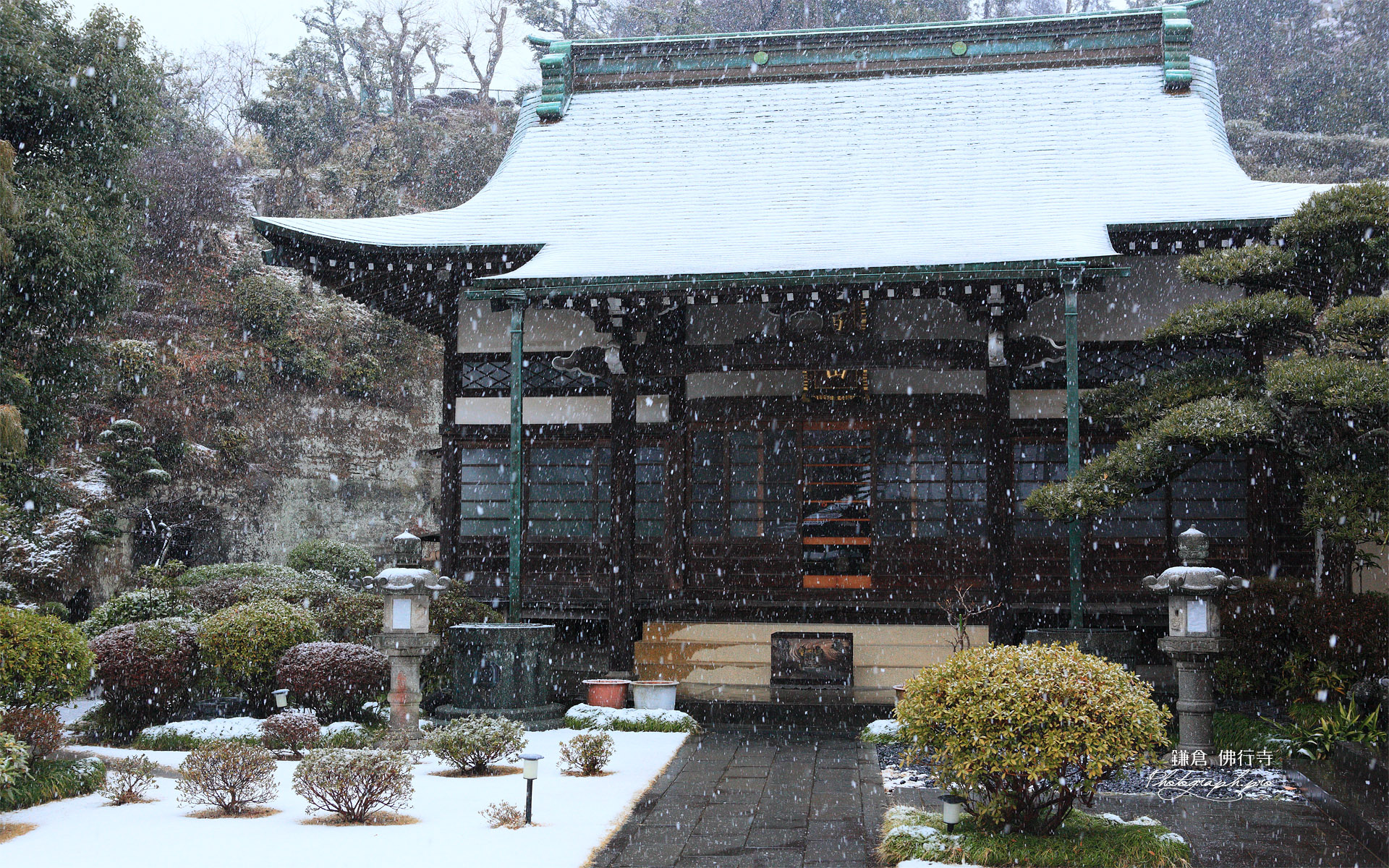 佛行寺 雪降る本堂