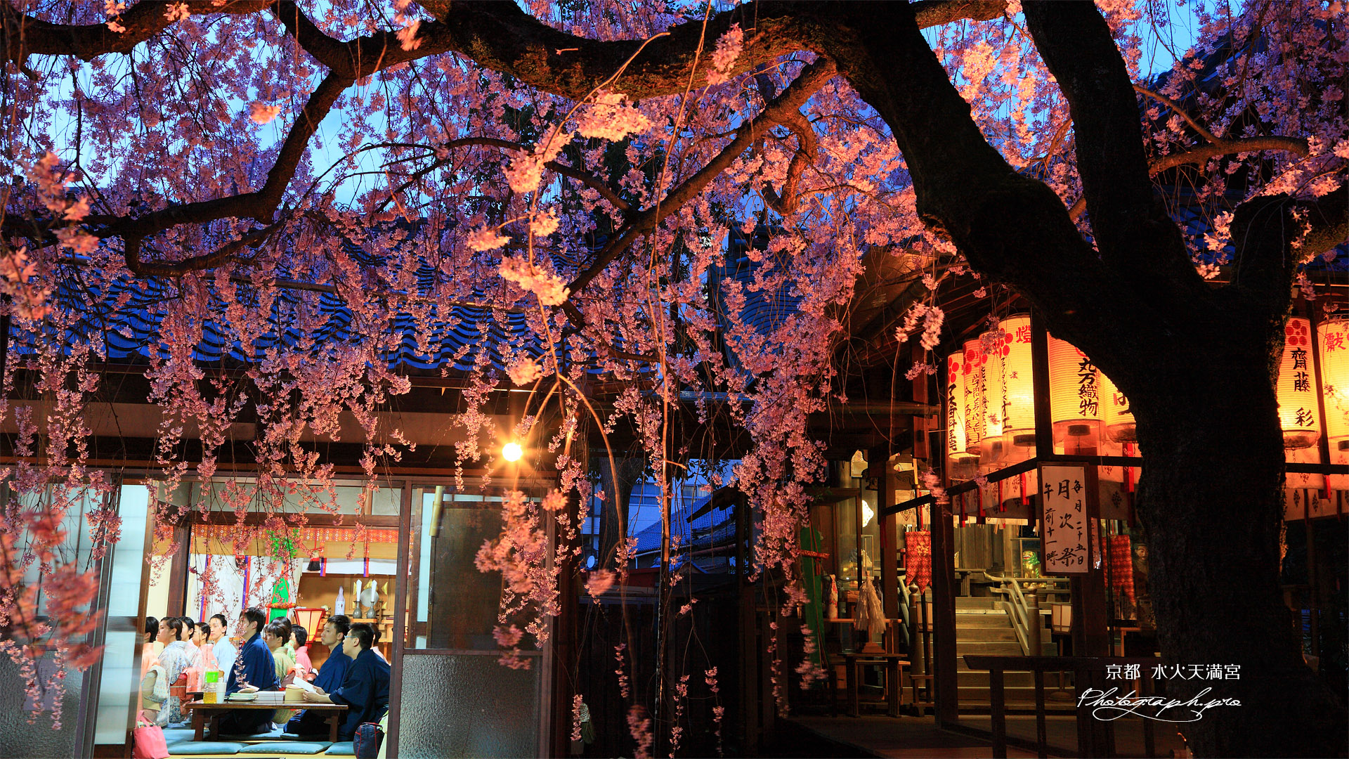 水火天満宮 宵桜と社務所