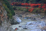 紅葉のJR保津峡駅付近