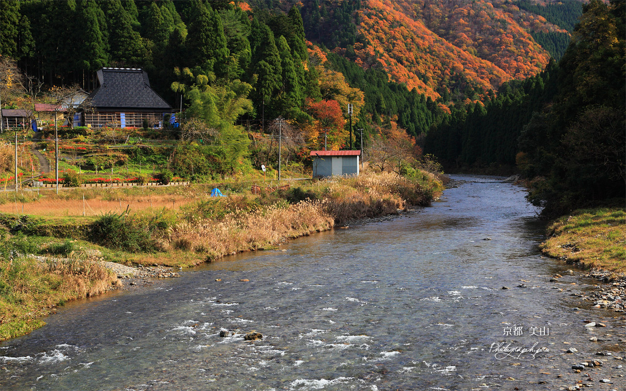 美山 錦秋の白石 壁紙