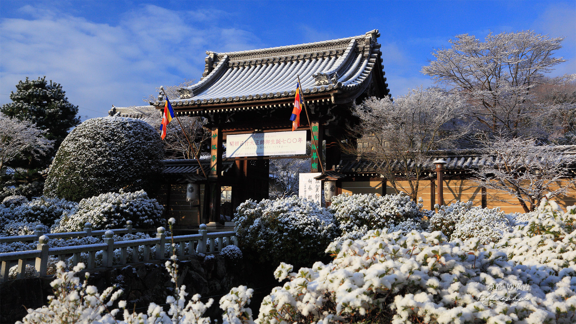 妙満寺 雪化粧の山門 壁紙