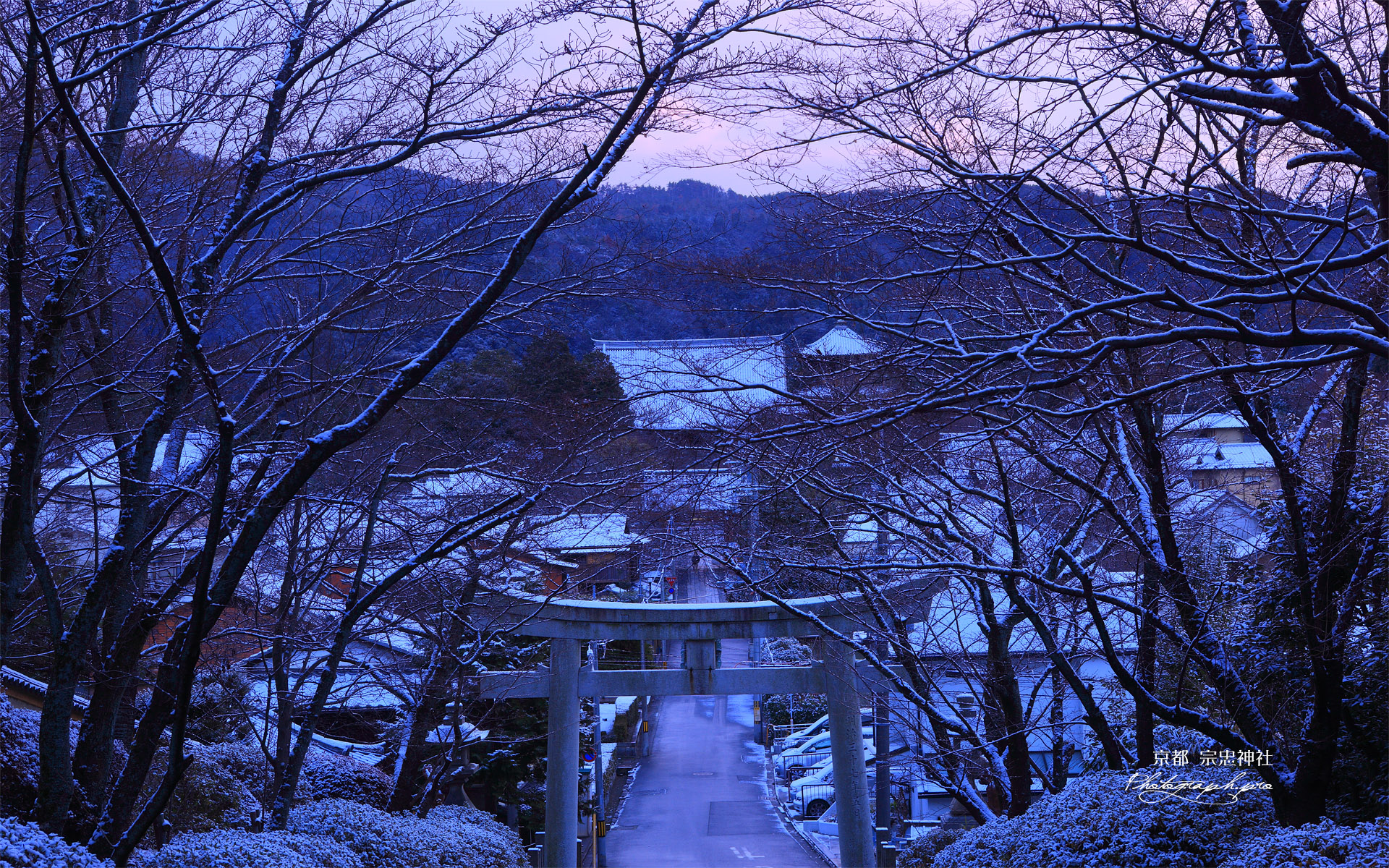 宗忠神社 淡雪の参道からの真如堂