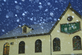 雪降る江ノ電鎌倉駅