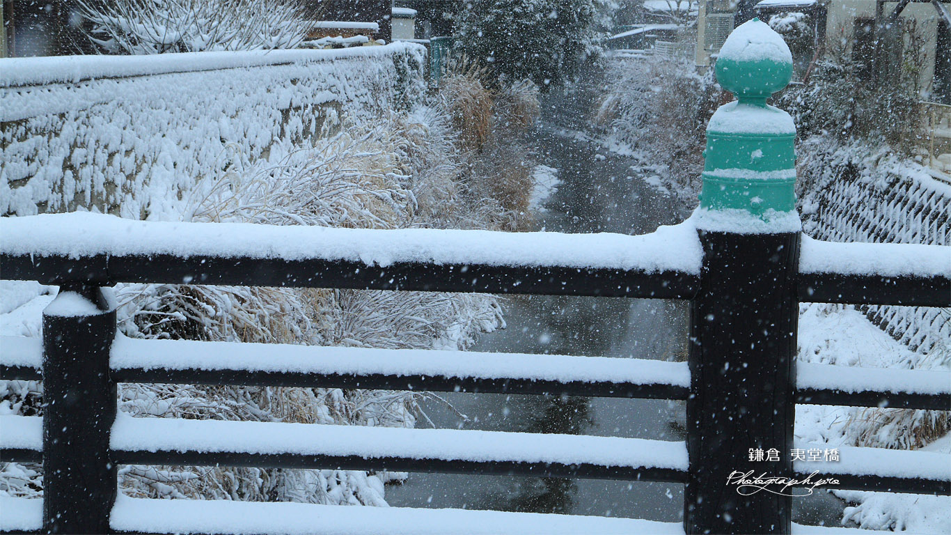 鎌倉 雪降る夷堂橋 壁紙