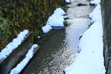 残雪の十王堂橋下の小袋谷川