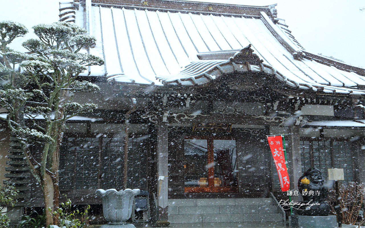 雪の日の妙典寺 壁紙
