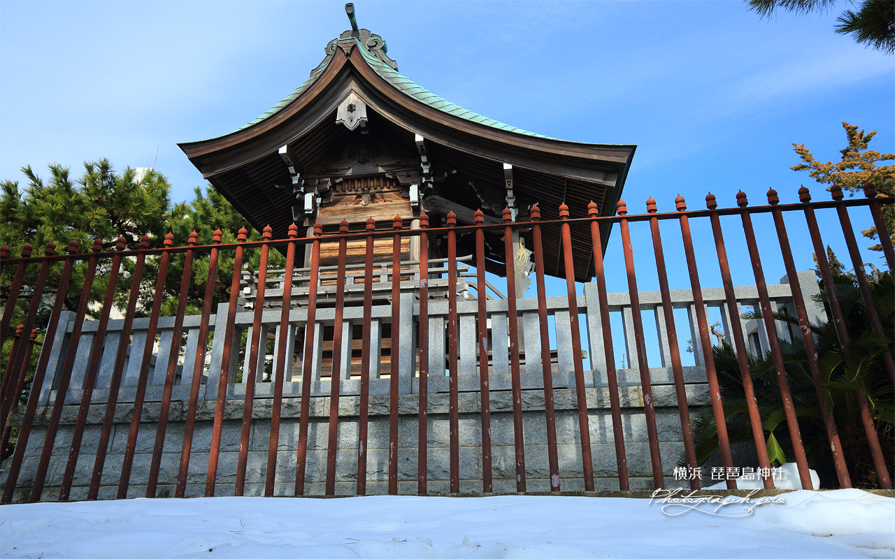 残雪の琵琶島神社 壁紙