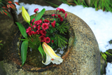 錦天満宮 正月花と残雪