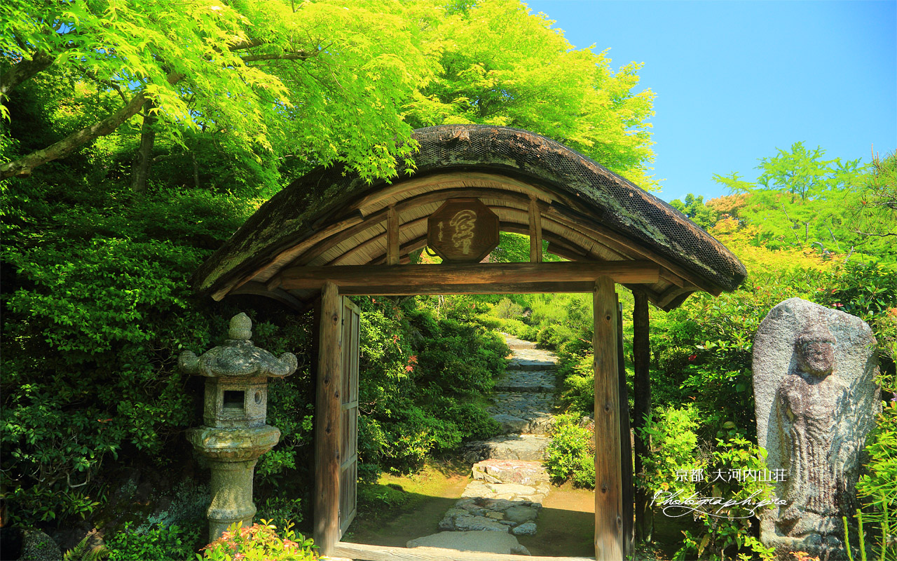 大河内山荘 新緑の中門 壁紙